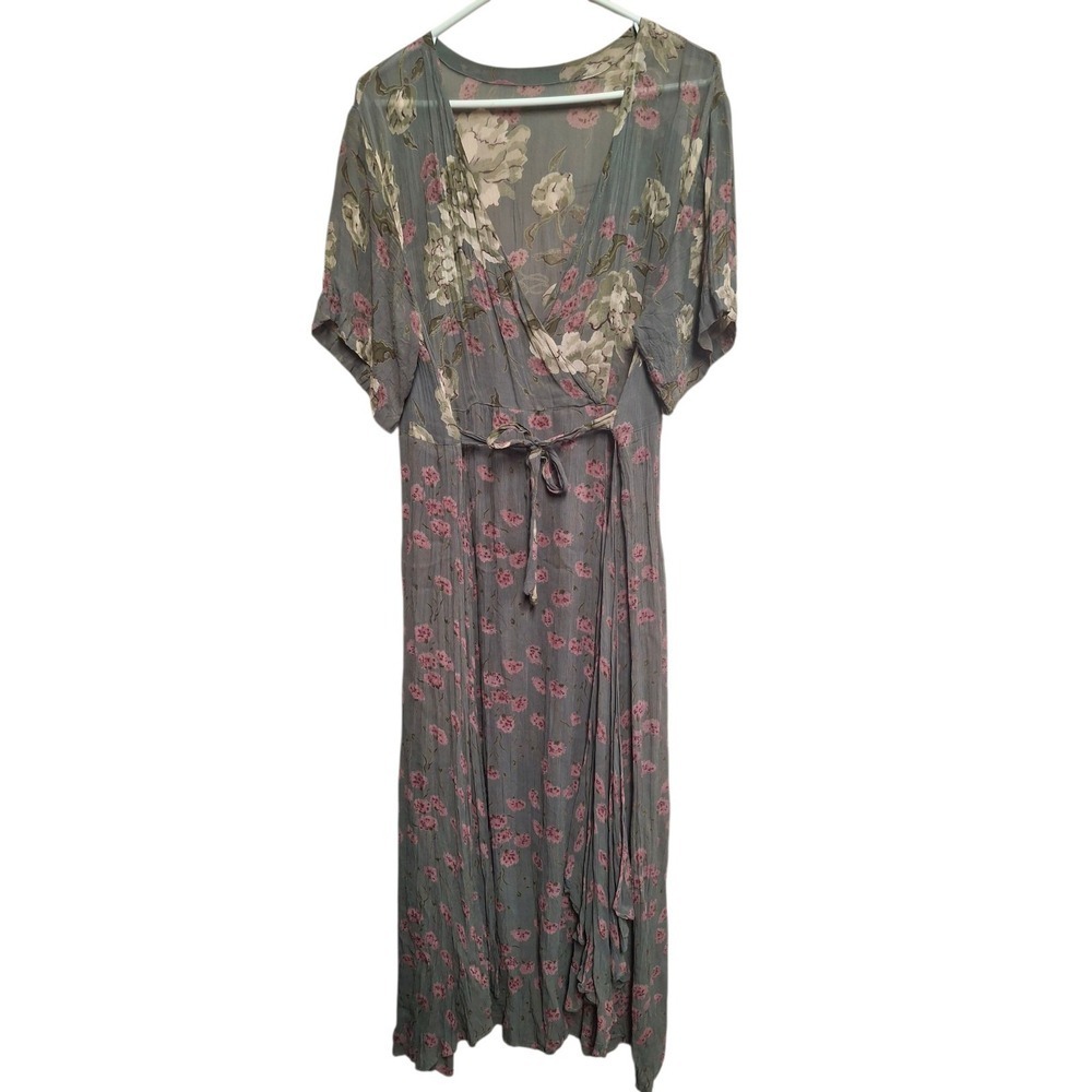 Vintage Floral Green Chiffon Flowy Floral Dress Fairy Prairie Size M